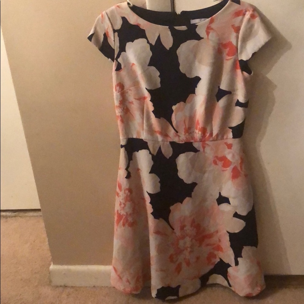 Short sleeve summer floral fitted dress.
